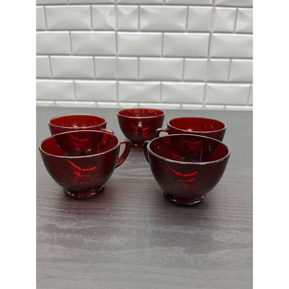 Vintage Anchor Hocking Royal Ruby Red Depression Glass Punch Cups Set of 5 - Picture 8 of 8